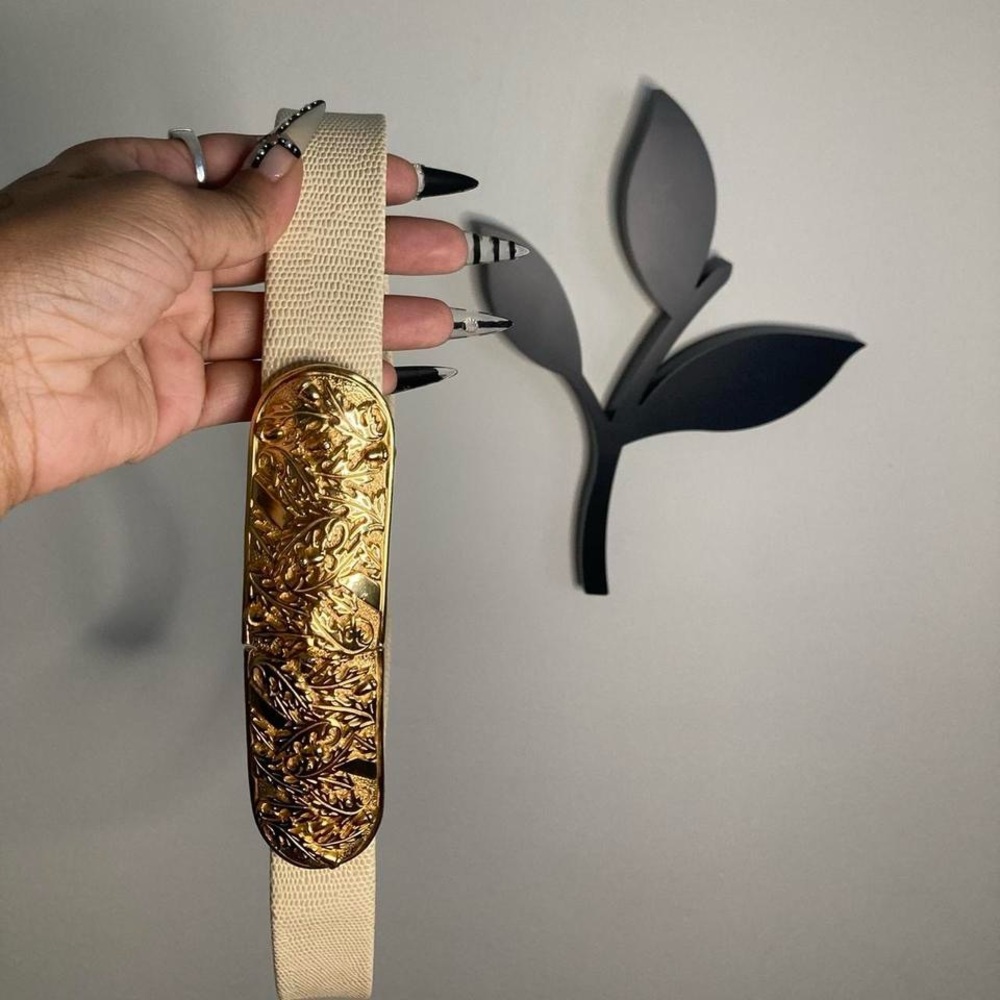 Accessocraft NYC Ostrich Skin Gold Detailed Buckle Belt